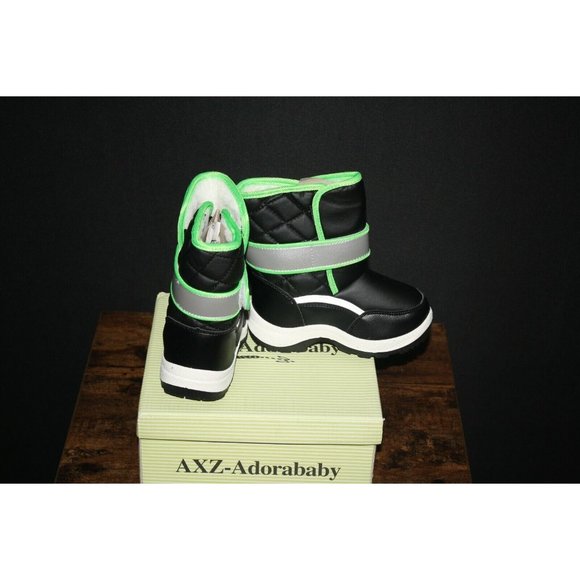 AXZ-Adorababy Black Green Snow Boots Size 8 Toddler Kukoolla Fleece Lined NEW - Picture 5 of 5